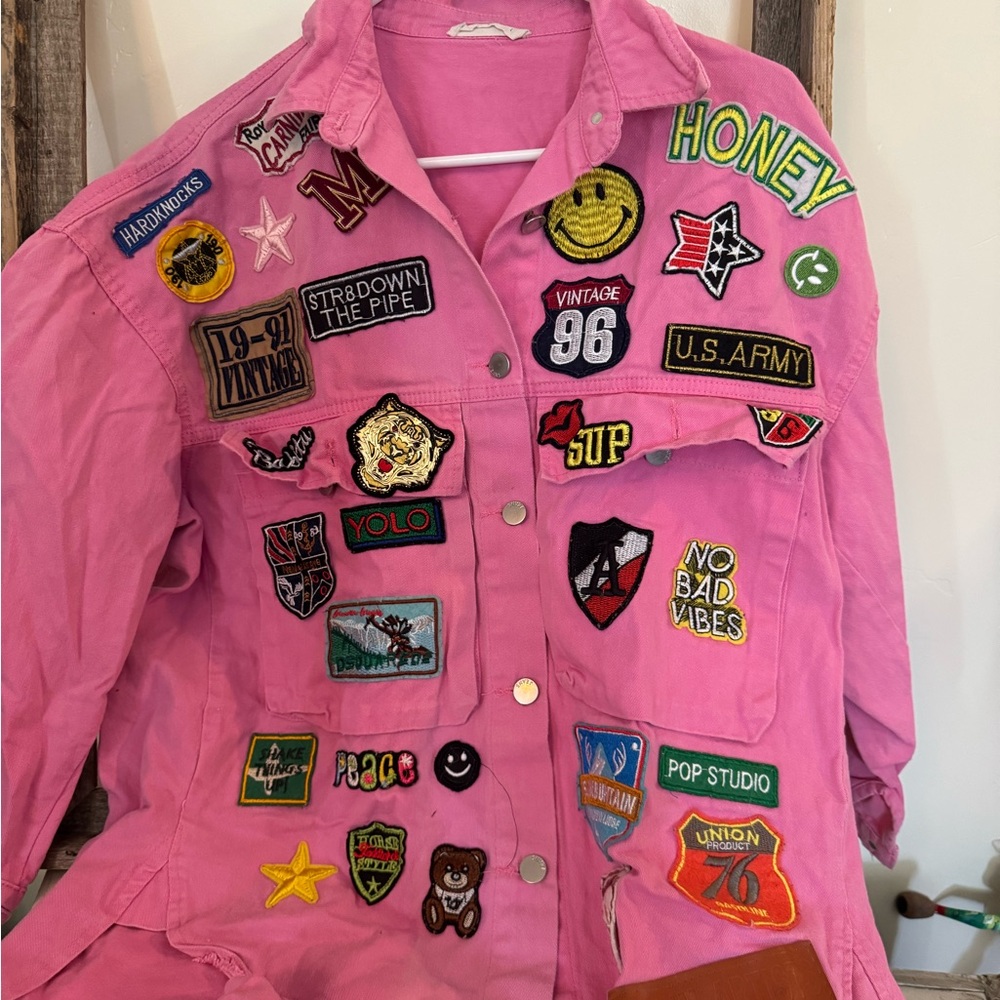 Pink Jacket with Unique Patches